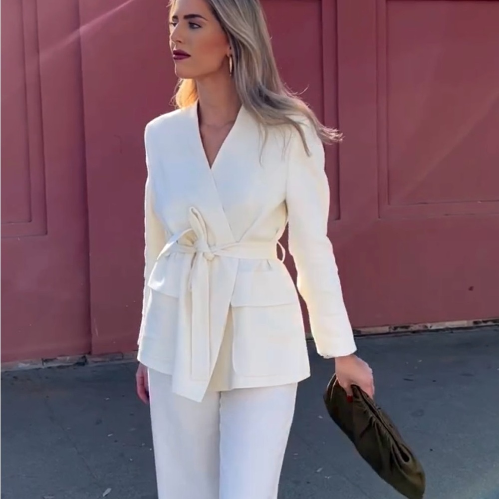 Zara nwt linen jacket blazer casual with waist tie belt - Picture 3 of 14